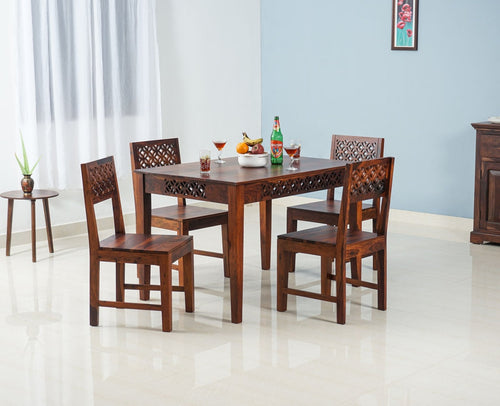 Perth Solid Wood 4 Seater Square Dining Table Set with 4 Chair for Dining Room - Dining Set - Furniselan