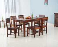 Perth Solid Wood 6 Seater Square Dining Table Set with 6 Chair for Dining Room - Dining Set - Furniselan - Maple-Finish