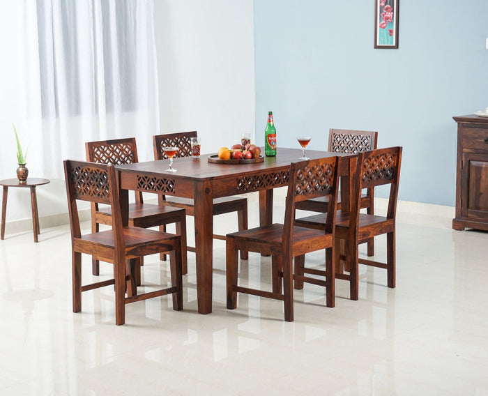 Perth Solid Wood 6 Seater Square Dining Table Set with 6 Chair for Dining Room - Dining Set - Furniselan
