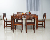 Perth Solid Wood 6 Seater Square Dining Table Set with 6 Chair for Dining Room - Dining Set - Furniselan - Maple-Finish