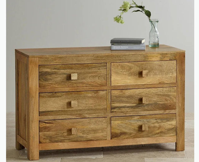 Portugal Solid Wood 6 Drawer Chest of Drawer - Chest of Drawer -Furniselan - Natural-Mango-Finish