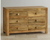Portugal Solid Wood 6 Drawer Chest of Drawer - Chest of Drawer -Furniselan - Natural-Mango-Finish