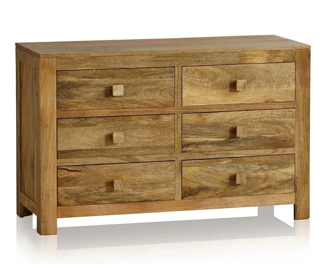 Portugal Solid Wood 6 Drawer Chest of Drawer - Chest of Drawer -Furniselan - Natural-Mango-Finish