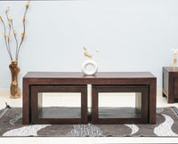 Portugal Solid Wood Coffee Table With Two Stool - Stools - Furniselan -  Grey-Finish