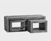 Portugal Solid Wood Coffee Table With Two Stool - Stools - Furniselan - Natural-Mango-Finish