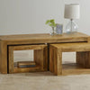 Portugal Solid Wood Coffee Table With Two Stool - Stools - Furniselan - Natural-Mango-Finish
