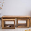 Portugal Solid Wood Coffee Table With Two Stool - Stools - Furniselan - Natural-Mango-Finish