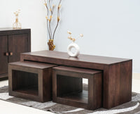 Portugal Solid Wood Coffee Table With Two Stool - Stools - Furniselan -  Grey-Finish