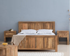 Portugal Solid Wood Queen Size Bed - King Size Bed - Furniselan-Natural-Mango-Finish