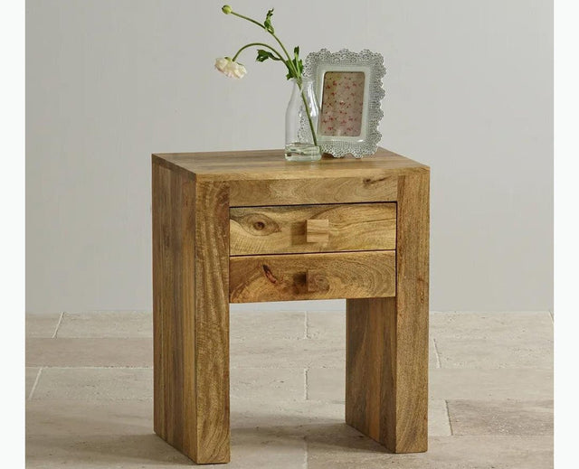 Portugal Solid Wood Two Drawer Bedside Table - Bedside Table - Furniselan-Natural-Mango-Finish