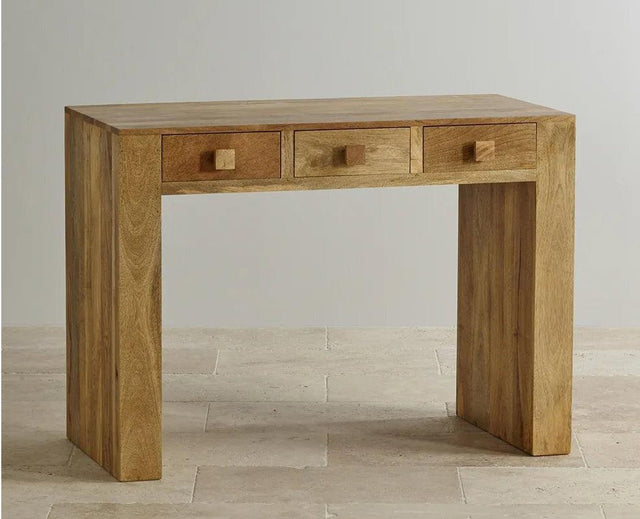 Portugal Solid Wood Two Drawer Console Table - Console Table - Furniselan - Natural-Mango-Finish