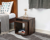Prague Solid Wood End Table Set of Two - Bedside Table - Furniselan - Grey-Finish