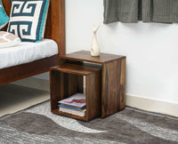 Prague Solid Wood End Table Set of Two - Bedside Table - Furniselan - Teak-Finish
