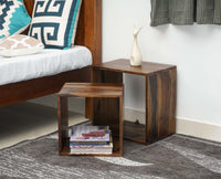 Prague Solid Wood End Table Set of Two - Bedside Table - Furniselan - Teak-Finish