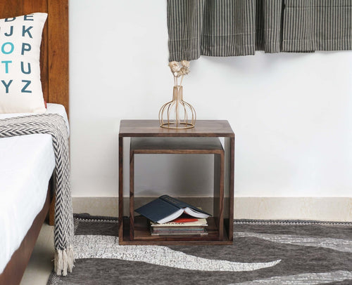Prague Solid Wood End Table Set of Two - Bedside Table - Furniselan - Grey-Finish
