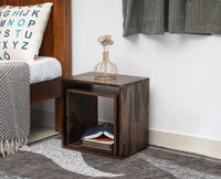Prague Solid Wood End Table Set of Two - Bedside Table - Furniselan - Grey-Finish