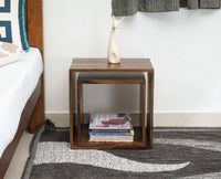 Prague Solid Wood End Table Set of Two - Bedside Table - Furniselan - Teak-Finish