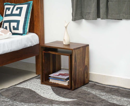 Prague Solid Wood End Table Set of Two - Bedside Table - Furniselan - Teak-Finish