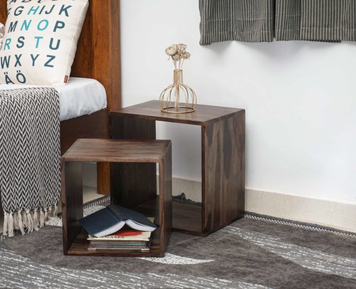 Prague Solid Wood End Table Set of Two - Bedside Table - Furniselan - Grey-Finish