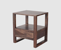 Puducherry Sheesham Wood One Drawer Bedside Table with open Shelve - Bedside Table - Furniselan-Grey-Finish