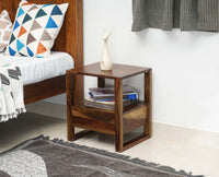 Puducherry Sheesham Wood One Drawer Bedside Table with open Shelve - Bedside Table - Furniselan-Teak-Finish