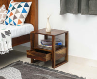 Puducherry Sheesham Wood One Drawer Bedside Table with open Shelve - Bedside Table - Furniselan-Teak-Finish