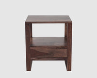 Puducherry Sheesham Wood One Drawer Bedside Table with open Shelve - Bedside Table - Furniselan-Grey-Finish