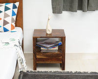 Puducherry Sheesham Wood One Drawer Bedside Table with open Shelve - Bedside Table - Furniselan-Teak-Finish