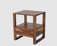 Puducherry Sheesham Wood One Drawer Bedside Table with open Shelve - Bedside Table - Furniselan-Teak-Finish
