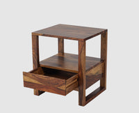 Puducherry Sheesham Wood One Drawer Bedside Table with open Shelve - Bedside Table - Furniselan-Teak-Finish