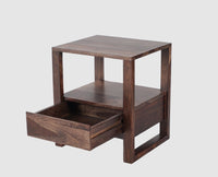 Puducherry Sheesham Wood One Drawer Bedside Table with open Shelve - Bedside Table - Furniselan-Grey-Finish