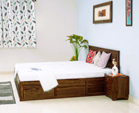 Puebla Solid Wood King Size Bed with Box Storage - Furniselan-Teak-Finish