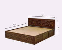Puebla Solid Wood King Size Bed with Box Storage - Furniselan-Teak-Finish