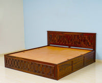 Puebla Solid Wood King Size Bed with Box Storage - Furniselan-Maple-Finish