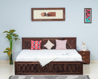 Puebla Solid Wood King Size Bed with Box Storage - Furniselan-Grey-Finish