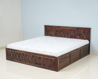 Puebla Solid Wood King Size Bed with Box Storage - Furniselan-Grey-Finish