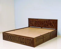 Puebla Solid Wood King Size Bed with Box Storage - Furniselan-Teak-Finish