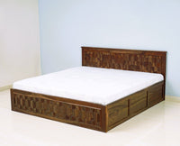 Puebla Solid Wood King Size Bed with Box Storage - Furniselan-Teak-Finish