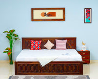 Puebla Solid Wood King Size Bed with Box Storage - Furniselan-Maple-Finish