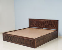 Puebla Solid Wood King Size Bed with Box Storage - Furniselan-Grey-Finish