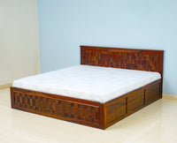 Puebla Solid Wood King Size Bed with Box Storage - Furniselan-Maple-Finish