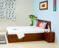 Puebla Solid Wood King Size Bed with Box Storage - Furniselan-Maple-Finish
