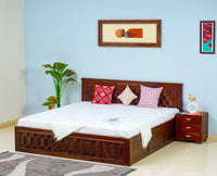 Puebla Solid Wood King Size Bed with Box Storage - Furniselan-Maple-Finish