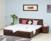 Puebla Solid Wood Queen Size Bed with Box Storage - Furniselan-Grey-Finish