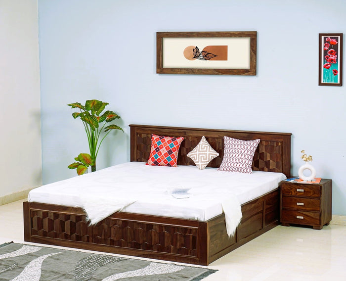 Puebla Solid Wood Queen Size Bed with Box Storage - Furniselan