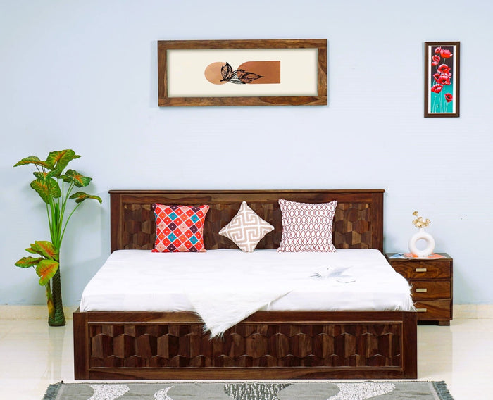 Puebla Solid Wood Queen Size Bed with Box Storage - Furniselan