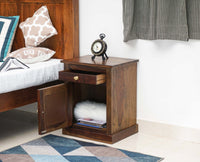 Pune One Drawer one Door Bedside Table - Bedside Table - Furniselan-Teak-Finish