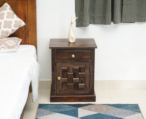 Pune One Drawer one Door Bedside Table - Bedside Table - Furniselan-Grey-Finish