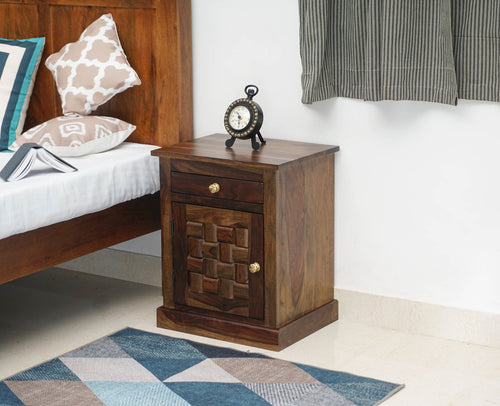 Pune One Drawer one Door Bedside Table - Bedside Table - Furniselan-Teak-Finish