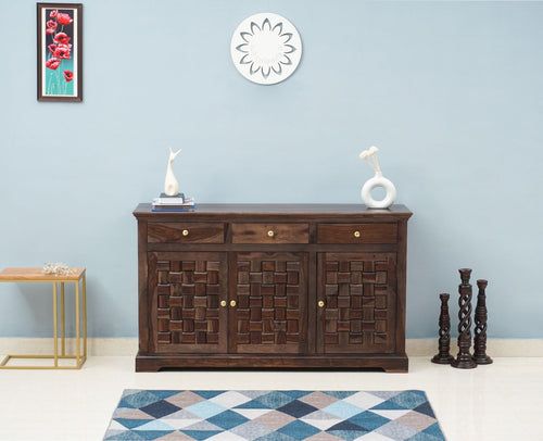 Pune Sheesham Wood Sidebaord with Three Drawers & Doors - Sideboard - Furniselan
